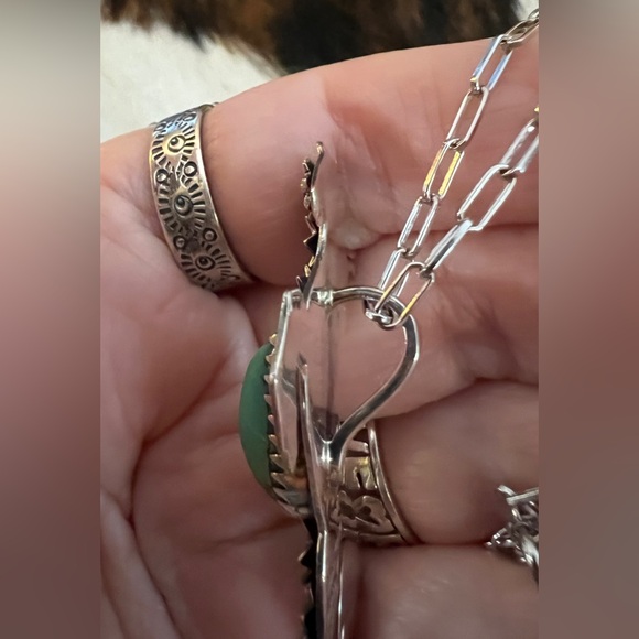 ❤️ Kingman Turquoise Decorative 925 Hand Stamped Statement Horse Pendant 2.22”L - Picture 9 of 15